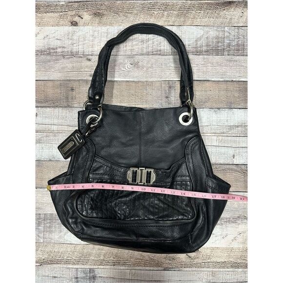 B Makowsky Large Black Bohemian y2k Style Leather Shoulder Hobo Bag Tote Purse - Picture 3 of 10